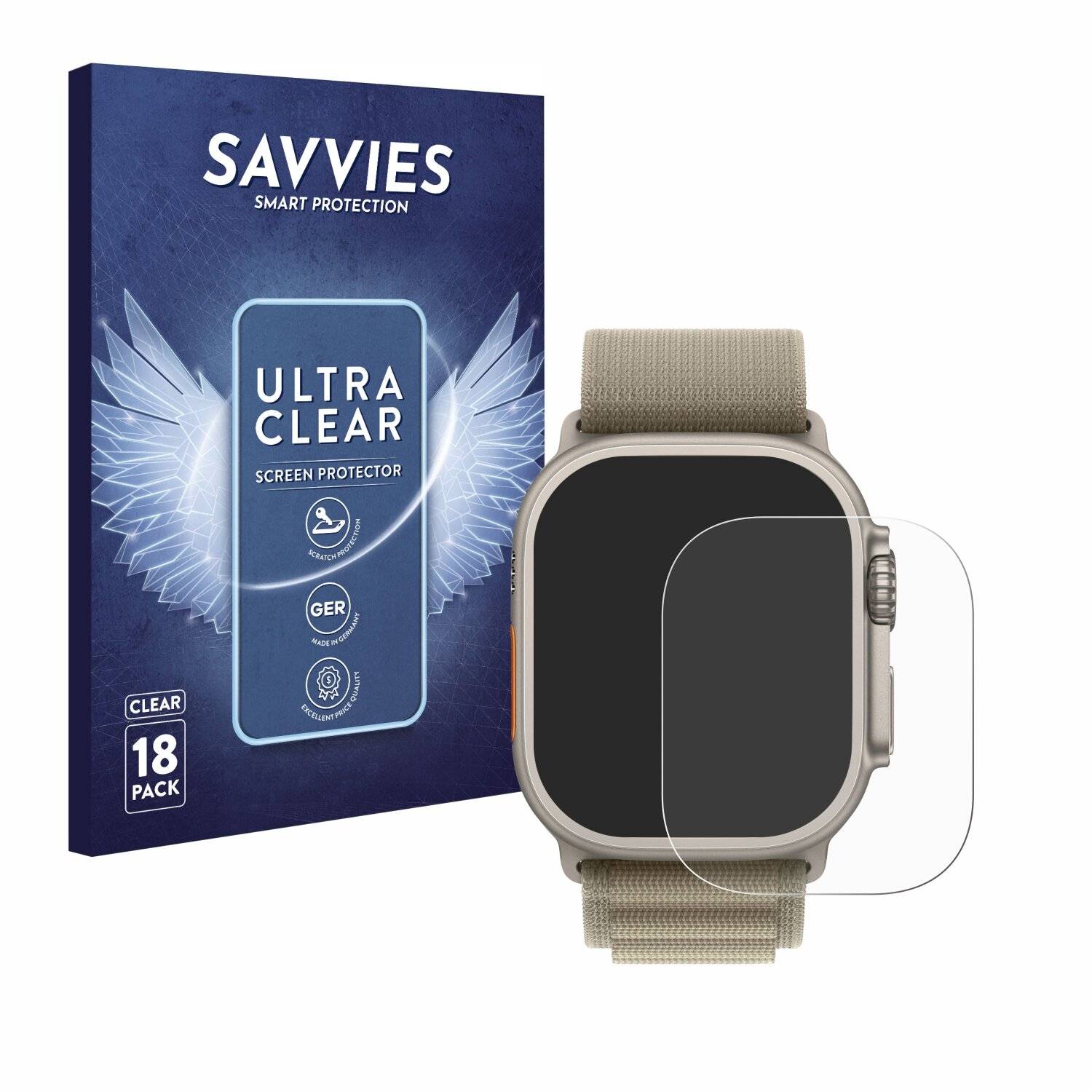 18x Savvies Displayschutz-Folie für Apple Watch Ultra 2 (49-0