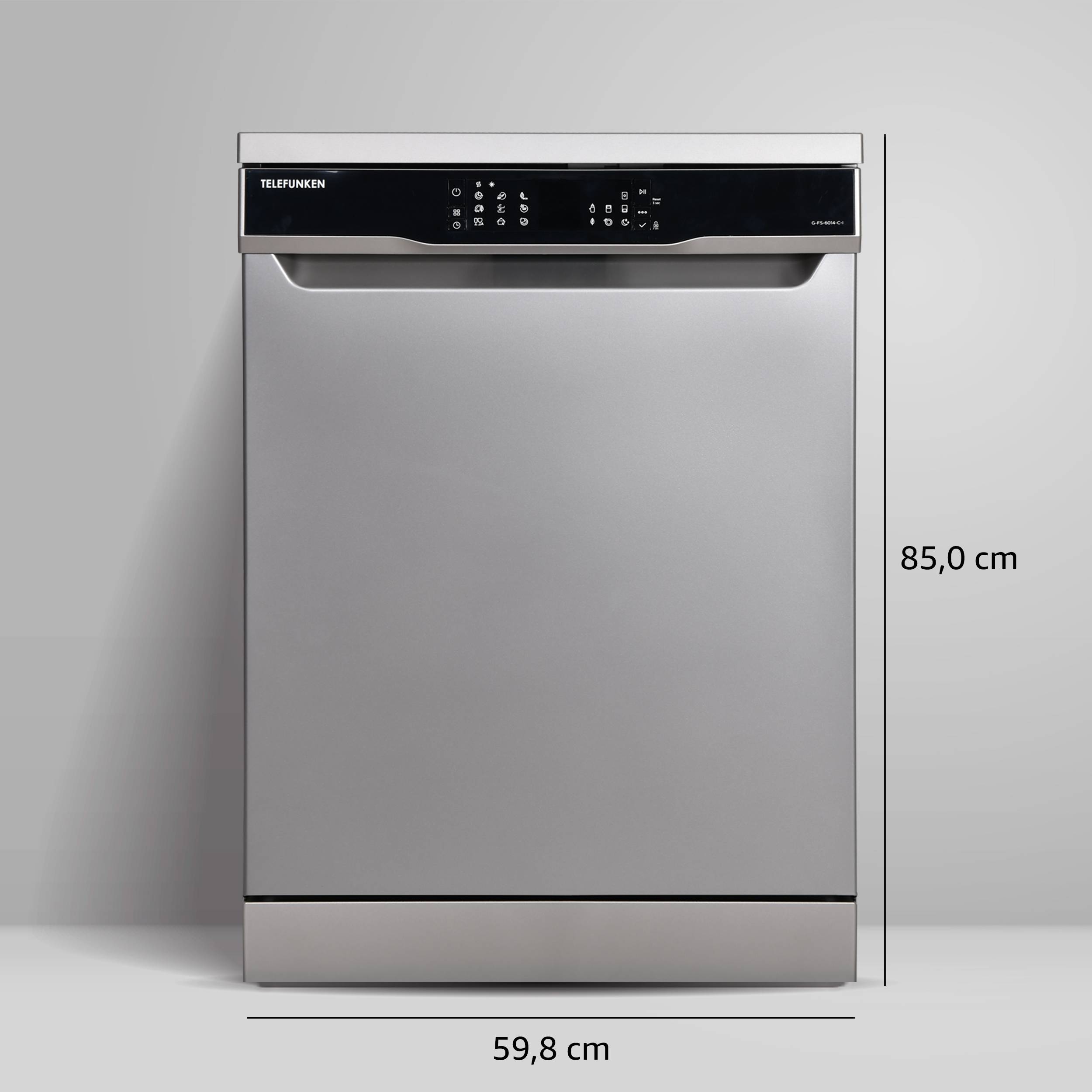 Telefunken Geschirrspüler freistehend | Spülmaschine 60 cm | 12 Gedecke | 9 Programme | AquaStop | 44 dB | G-FS-6014-C-I-3