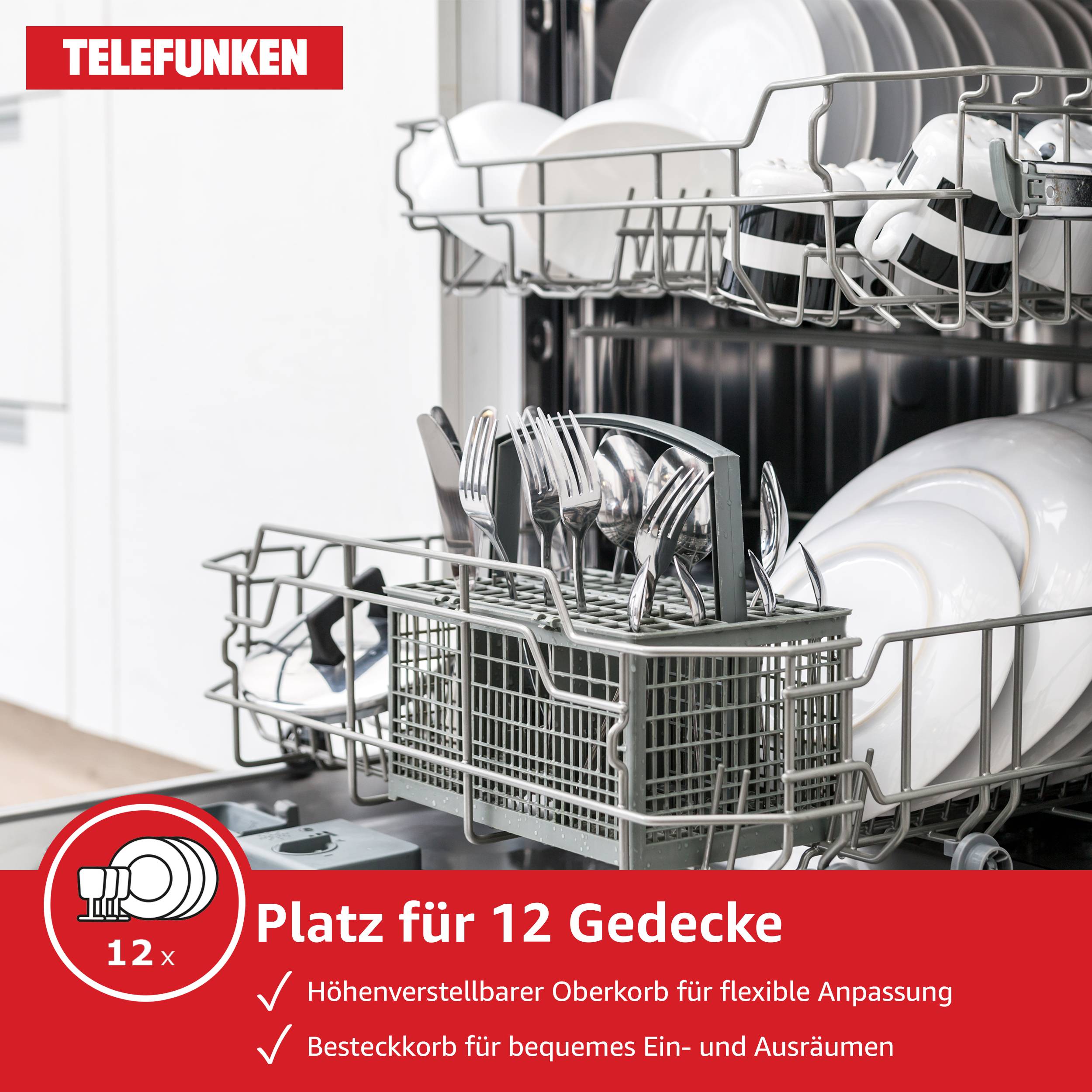 Telefunken Unterbau-Geschirrspüler | Spülmaschine 60 cm | 12 Gedecke | 9 Programme | AquaStop | 44 dB | G-EU-6014-C-I-4