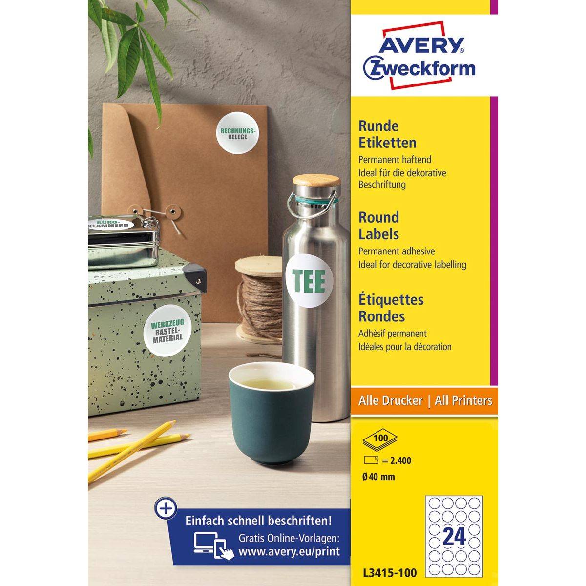 AVERY ZWECKFORM - Etiketten L3415-10 weiß 40.0 x 40.0 mm - Etiketten/Beschriftungsbänder - Etiketten/Beschriftungsbänder-2