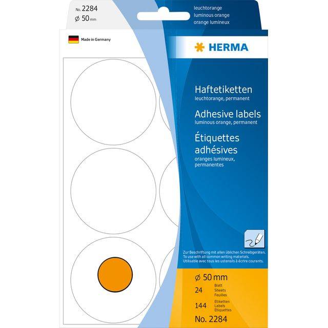 HERMA - Papier - permanenter Klebstoff - Luminous Orange - 50 mm rund 144 Rolle(n) (24 Bogen x 6)-9