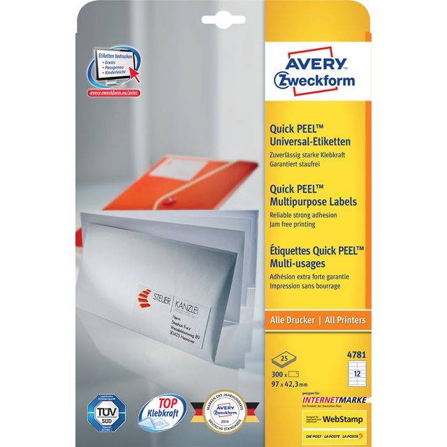 AVERY ZWECKFORM - Avery - Weiß - 97 x 42.3 mm 300 Etikett(en) (25 Bogen x 12)-3