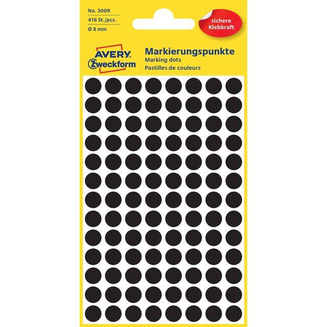 Avery Zweckform - Schwarz - 8 mm rund 416 Etikett(en) (4 Bogen x 104)-5