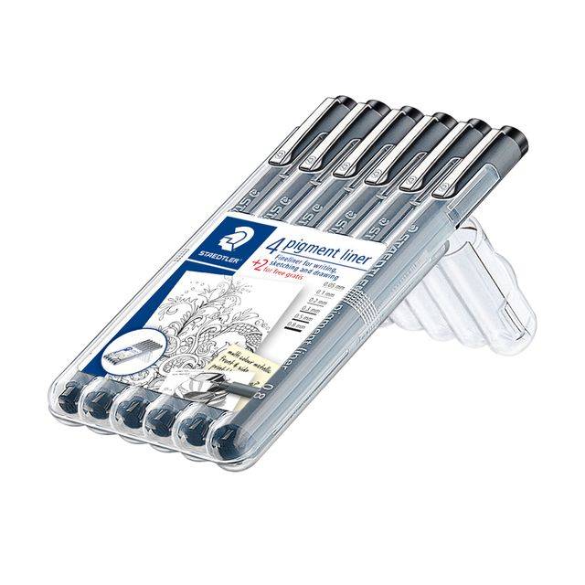 STAEDTLER pigment liner - Fineliner - permanent - Schwarz - Pigmenttinte (Packung mit 6)-0