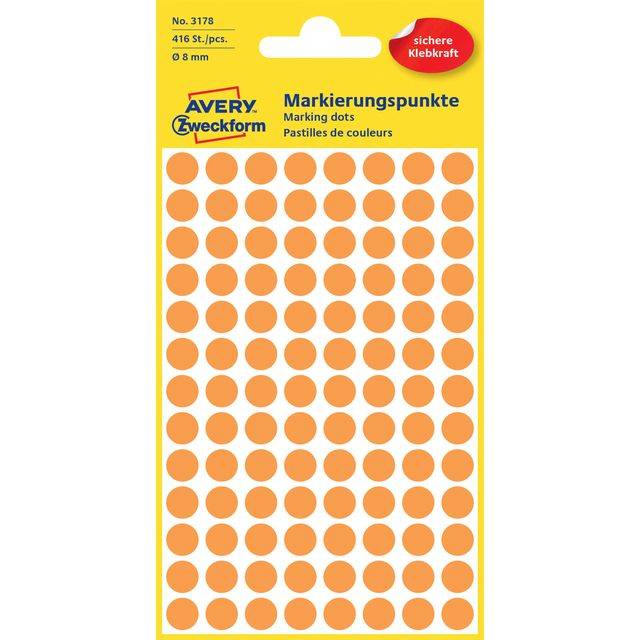 Avery Zweckform Markierungspunkt 3178 8mm leuchtorange 416 St./Pack.-4