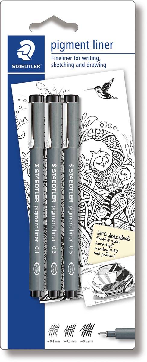 Feinschreiber pigment liner schwarz je 1x 0,1mm, 0,3mm, 0,5mm-4