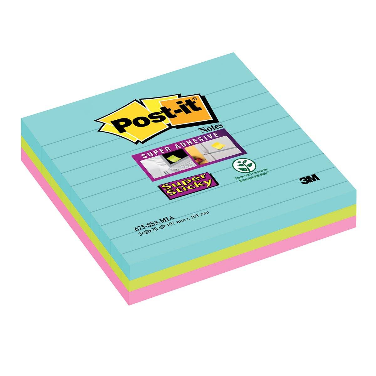 Post-it Haftnotiz Super Sticky Notes Miami Collection Maße: 101 x 101-5
