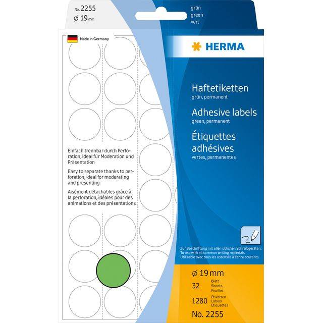 HERMA - Papier - permanenter Klebstoff - grün - 19 mm rund 1280 Etikett(en) (32 Bogen x 40)-9