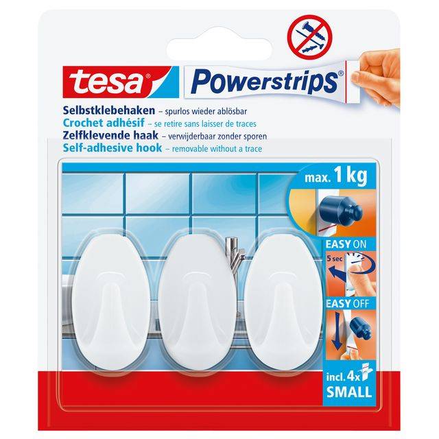 Tesa Powerstrips Small - Selbstklebender Haken - weiß (Packung mit 3)-2