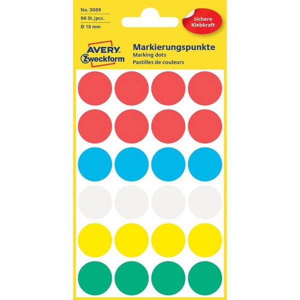 Avery Zweckform Markierungspunkt 3089 18mm farb. sort. 96 St./Pack.