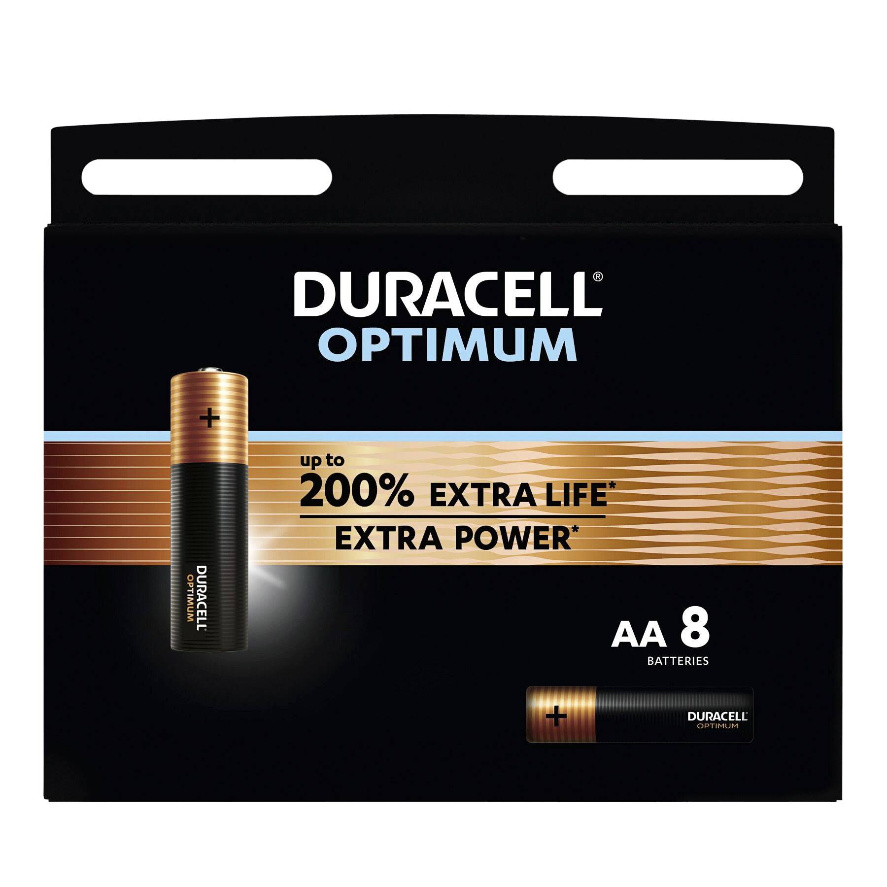 Duracell Optimum AA Mignon Alkaline-Batterien, 1.5V LR6 MX1500, 8er-Pack LR06 5000394137684-5