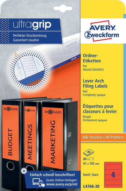 AVERY ZWECKFORM - Avery L4766 - Rot - 61 x 192 mm 80 Stck. (20 Bogen x 4)-3
