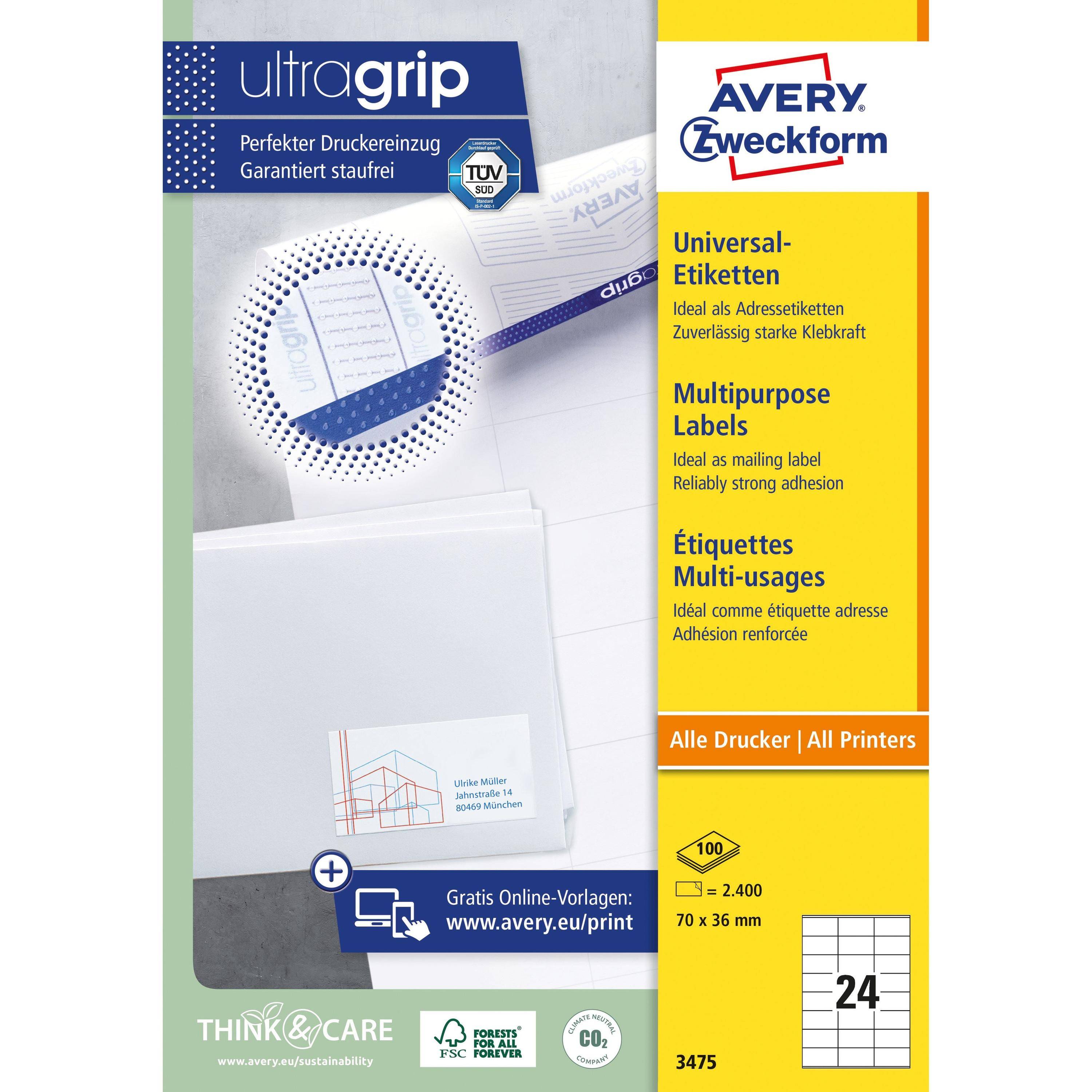 AVERY ZWECKFORM - Avery - Weiß - 70 x 36 mm 2400 Etikett(en) (100 Bogen x 24)-3