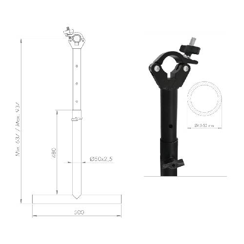 GUIL TTL-01/N - Mehrzweck-Teleskoparm (T-förmig | max. 100 kg Tragfähigkeit | 4 einstellbare Positionen)-3