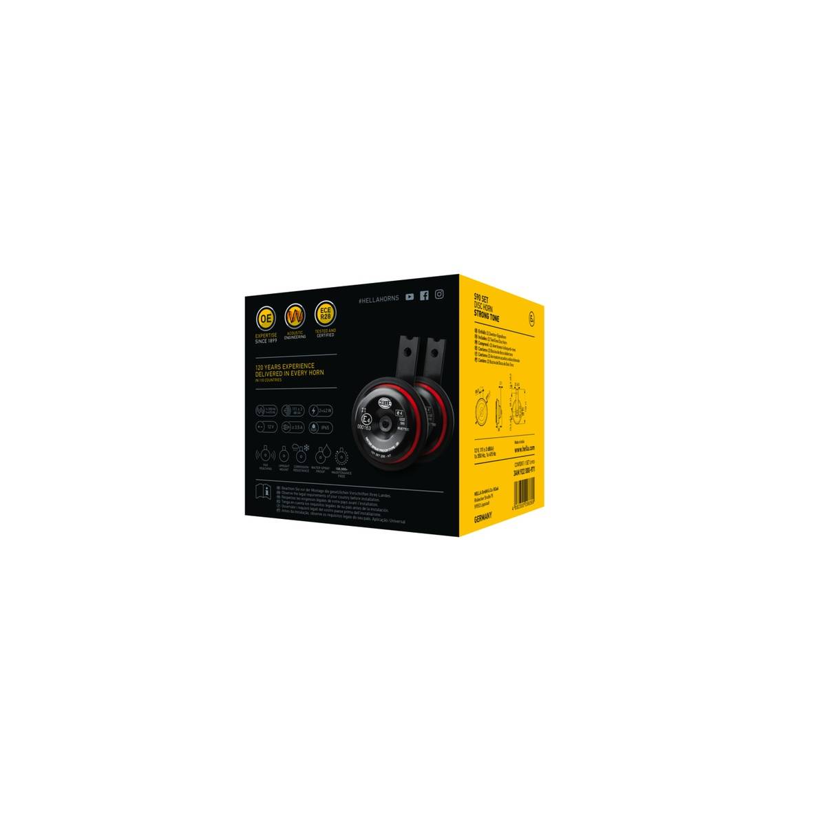 HELLA 3AM 922 000-971 Horn - S90 - 12V - 113dB(A) - Frequenzbereich: 350/415Hz - Gehäusefarbe: rot/s-1