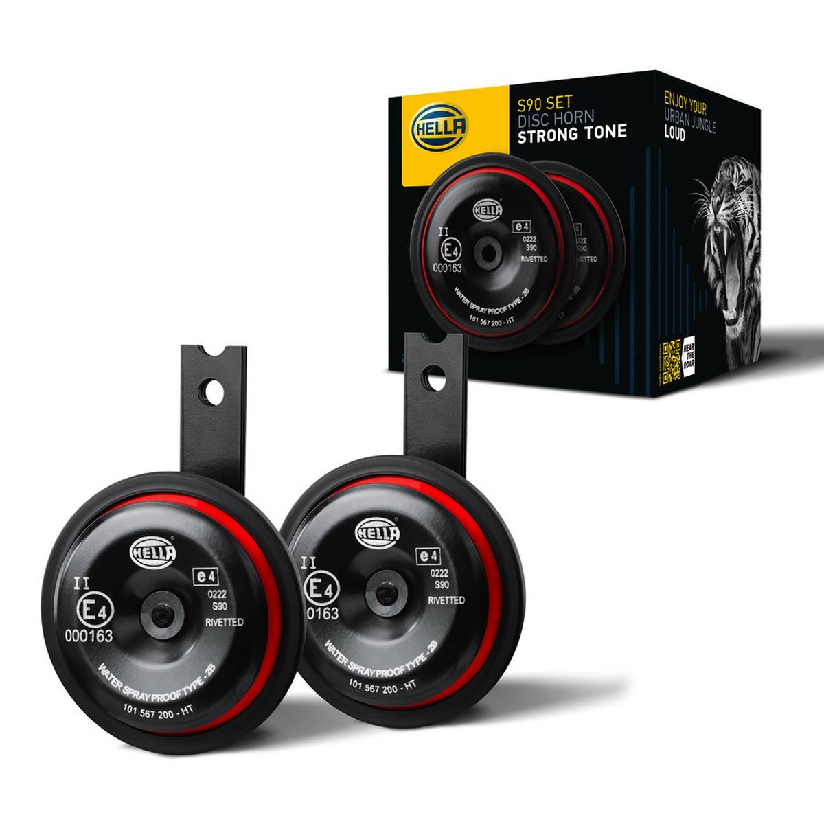 HELLA 3AM 922 000-971 Horn - S90 - 12V - 113dB(A) - Frequenzbereich: 350/415Hz - Gehäusefarbe: rot/s-2