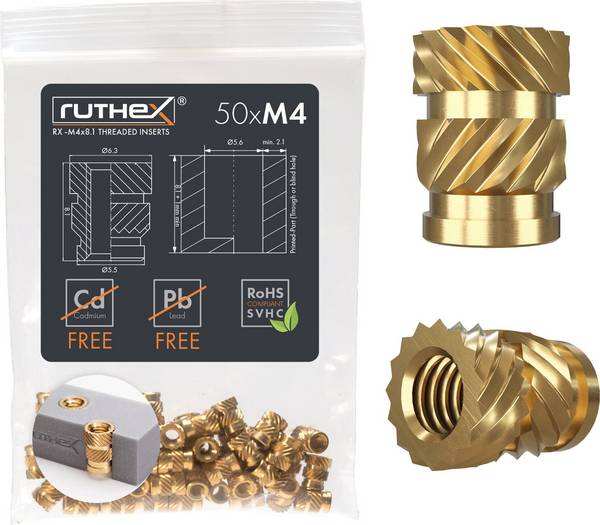 ruthex Gewindeeinsatz M4 (50 Stück), M4x8,1