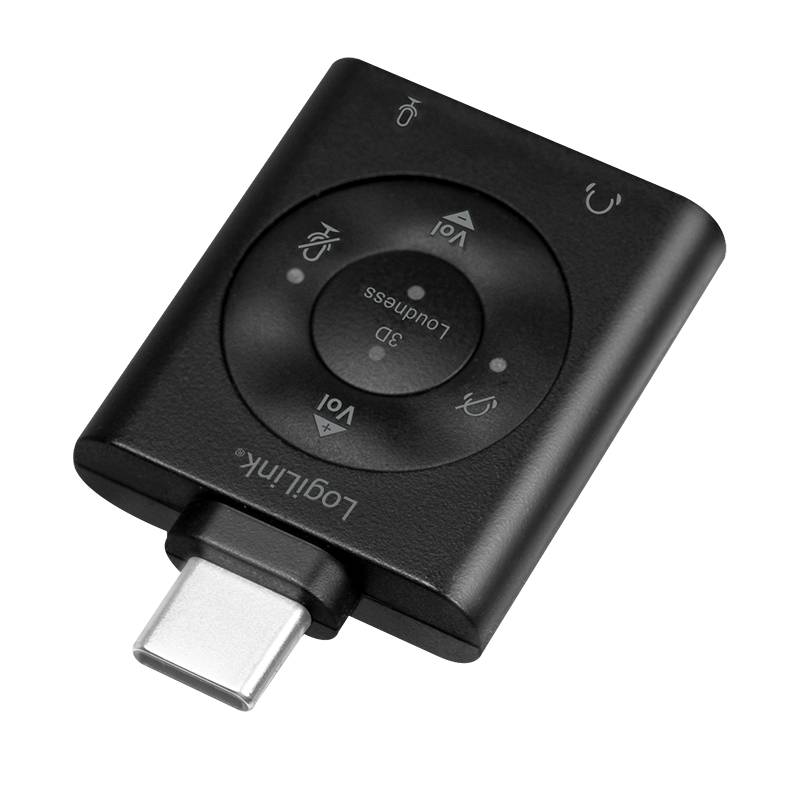 LogiLink USB-C Audio Adapter, C/M zu 2 x 3,5 mm, F, virtuell 7.1, schwarz-1
