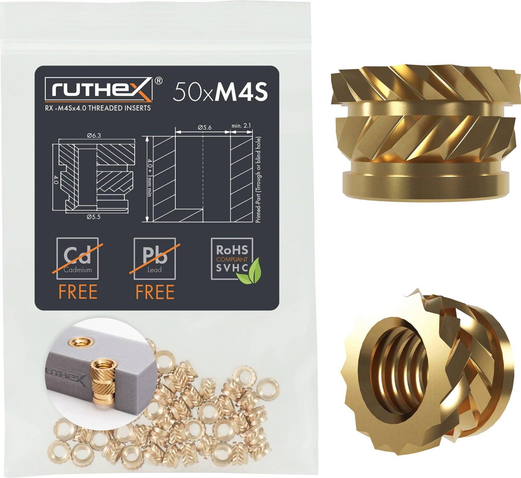 ruthex Gewindeeinsatz M4S (50 Stück), M4Sx4,0