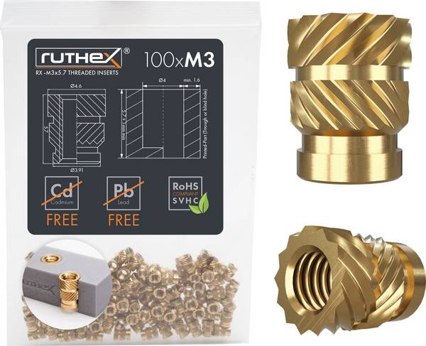 ruthex Gewindeeinsatz M3 (100 Stück), M3x5,7
