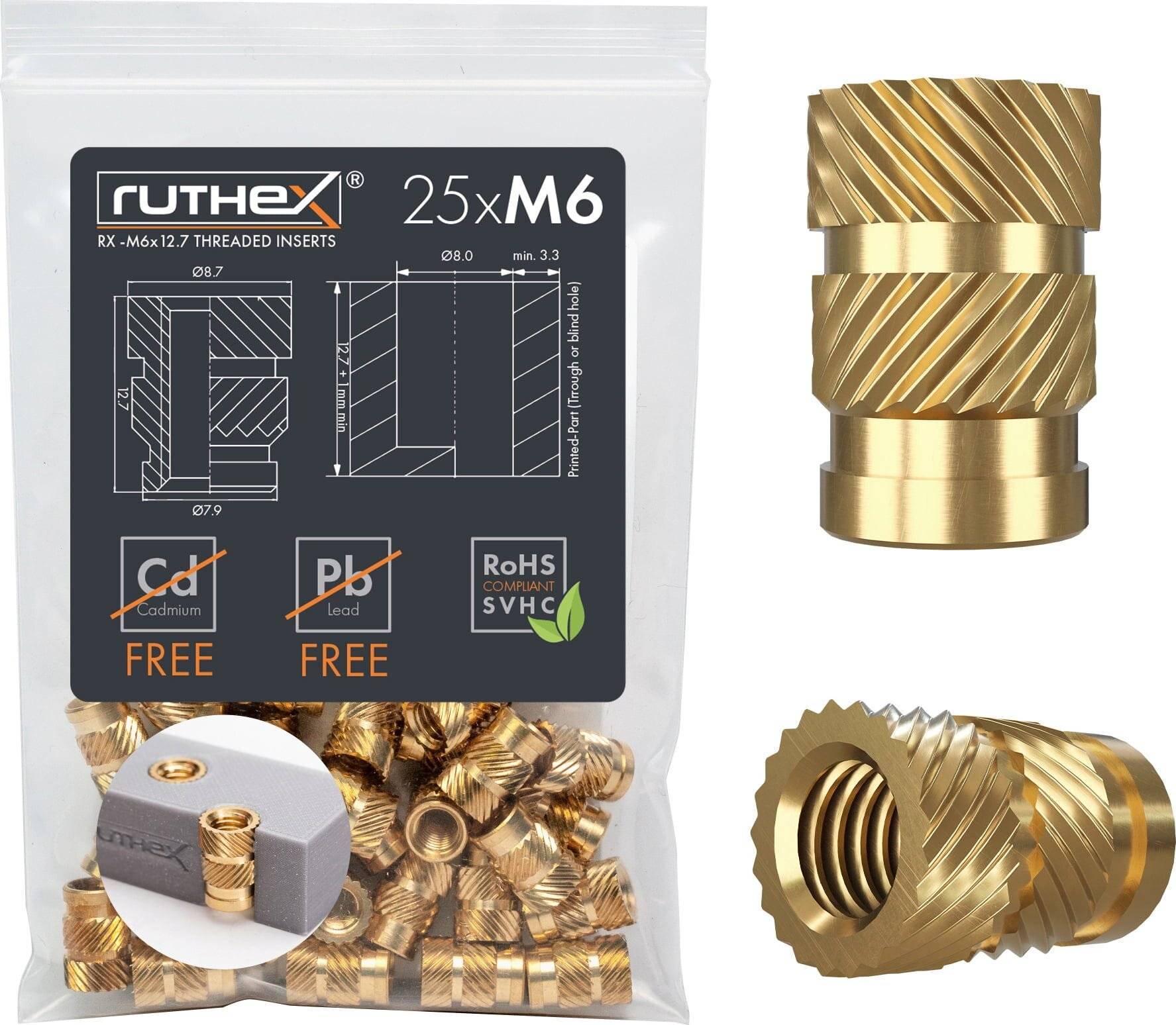 ruthex Gewindeeinsatz M6 (25 Stück), M6x12,7-0