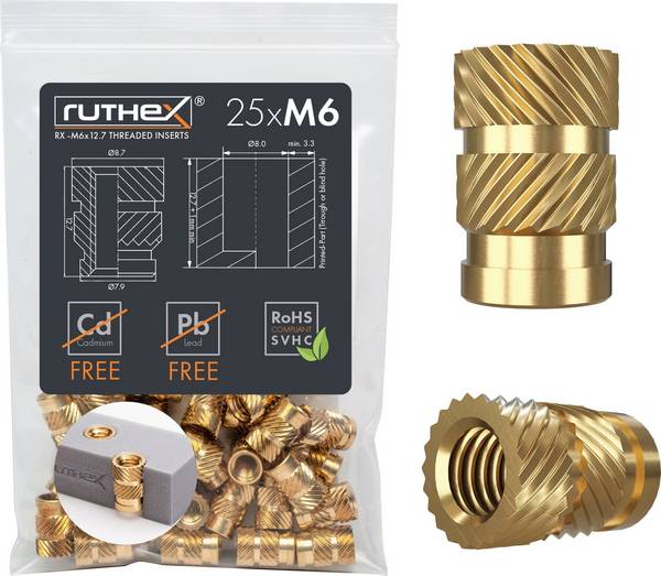 ruthex Gewindeeinsatz M6 (25 Stück), M6x12,7