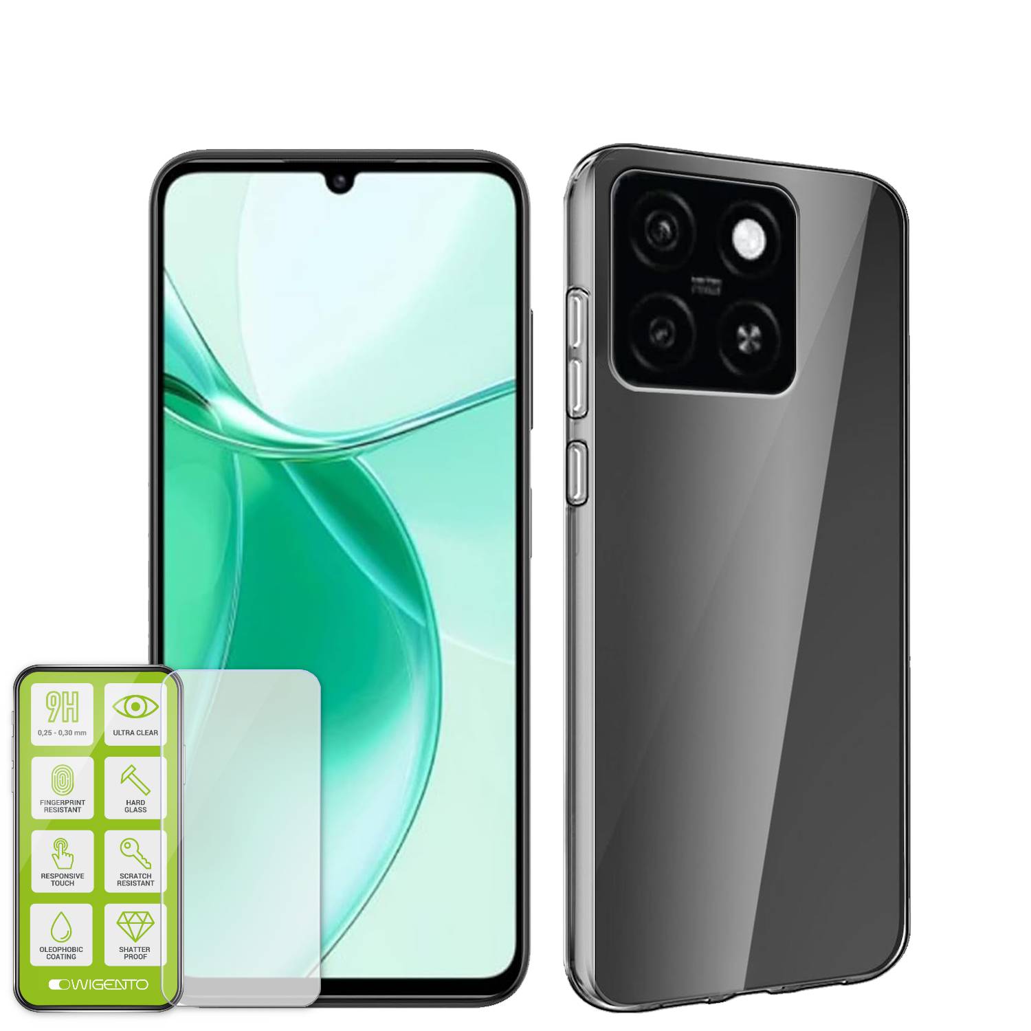 Für ZTE Blade A55 Silikon TPU Schutz Hülle Dünn Transparent + H9 Hart Glas-0