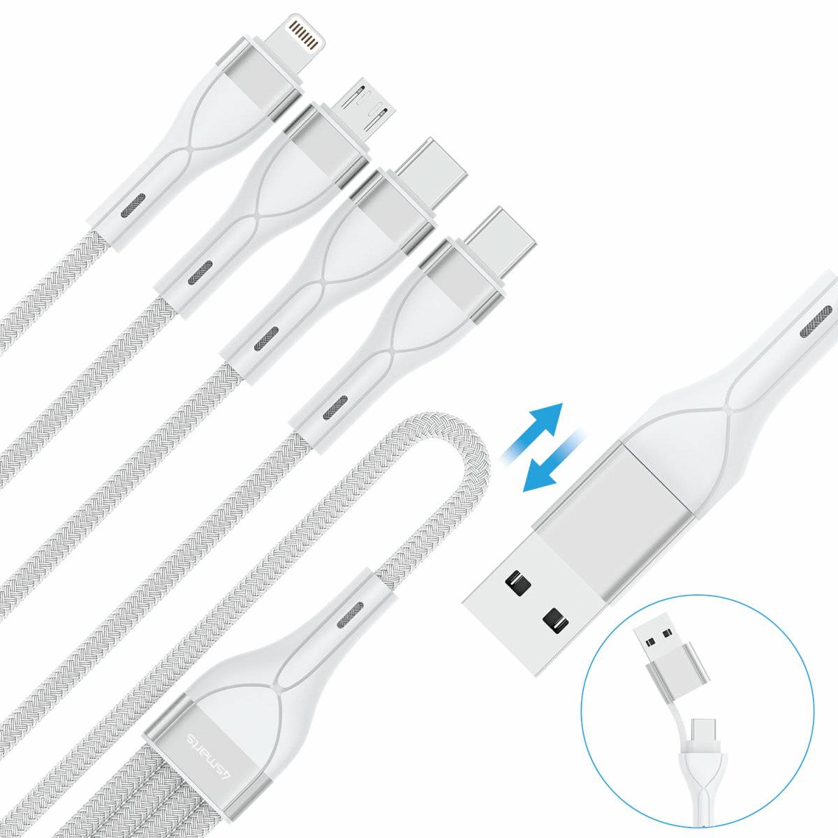 4smarts 541024, 1,2 m, USB A/USB C, USB C/Micro USB-A/Lightning, Weiß-2