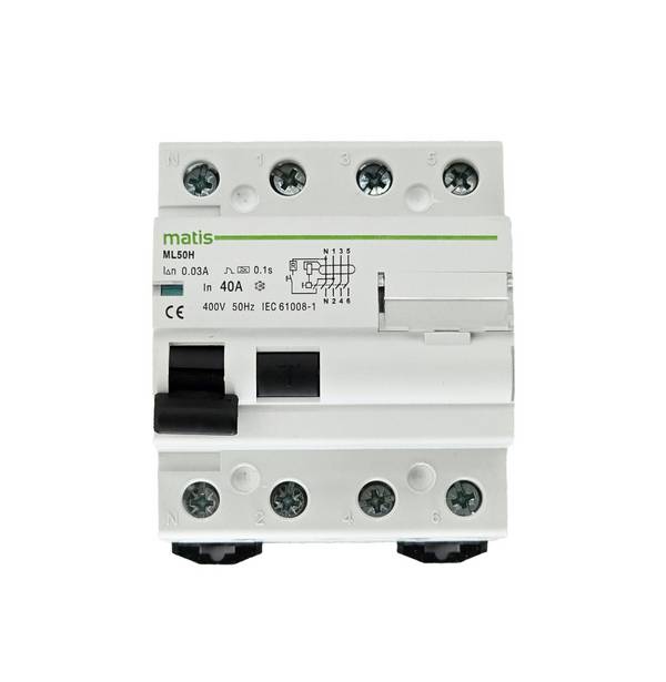 Matismart ML50H4P FI Schutzschalter 4-polig 40A/30mA, AC, Test-Taste, VDE, IP2x