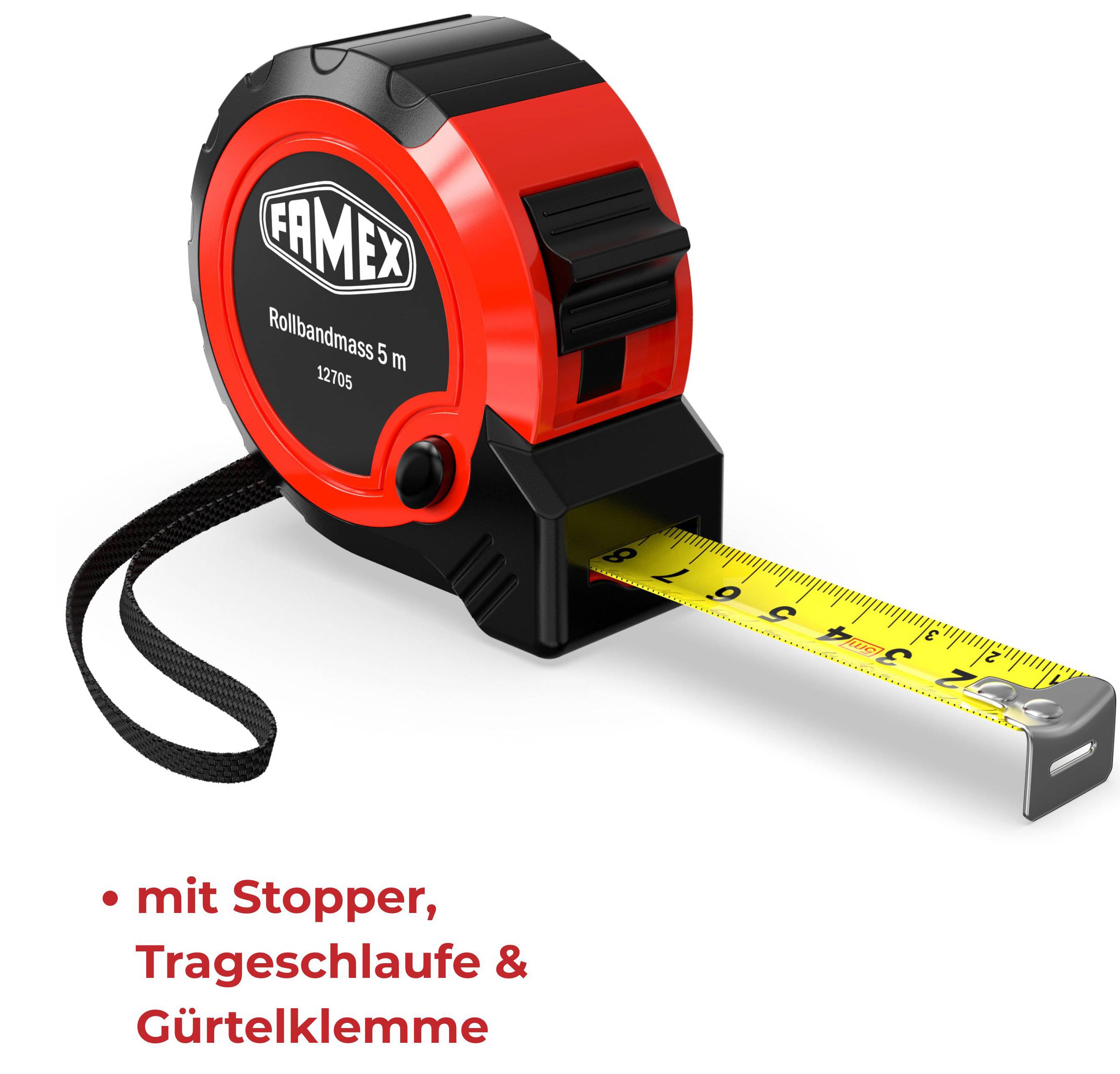 FAMEX 12811 Messwerkzeuge Set mit Rollbandmaß mit Stopper, 5m und magnetischer Wasserwaage-1