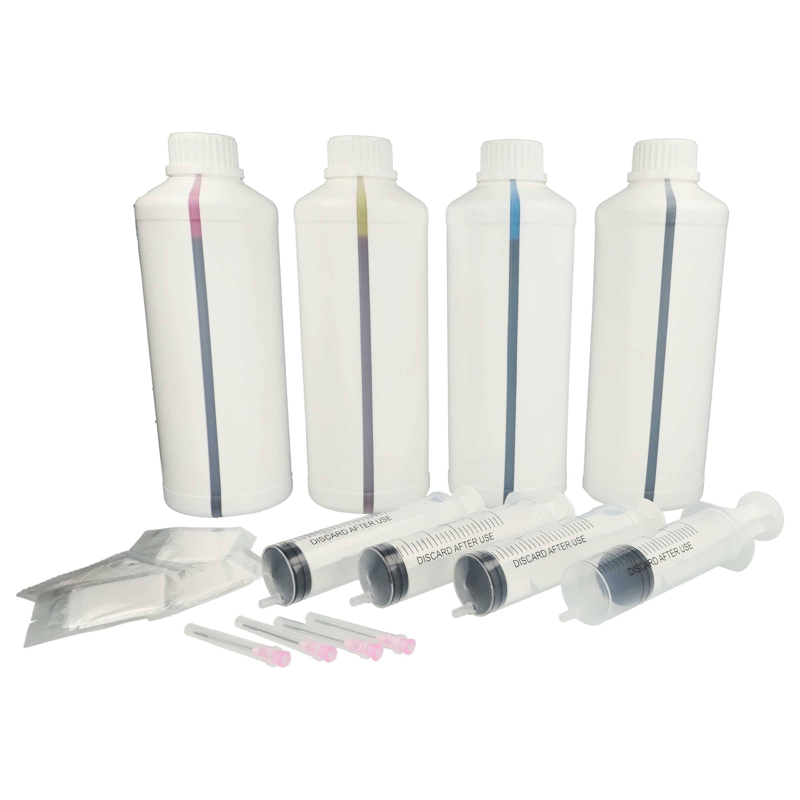 vhbw 4x Nachfülltinte kompatibel mit Dell Drucker | Refillset Dye Cyan, Dye Magenta, Dye Schwarz, Dye Yellow, 1000ml-1