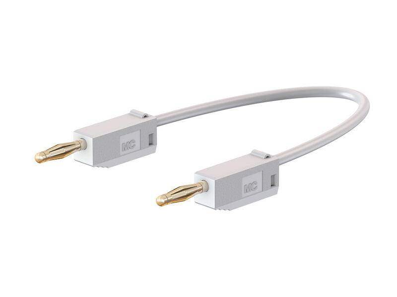 Stäubli LK205 Verbindungsleitung 30 cm weiss beidseitig mit stapelbarem 2 mm Lamellenstecker vergoldet-0