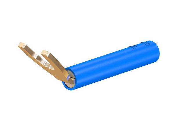 Stäubli B4-I/KA Kabelschuh-Adapter blau abgeschrägt vergoldet mit 4 mm Buchse