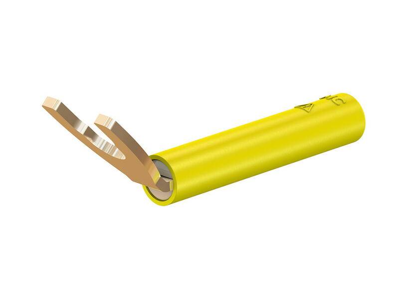 Stäubli B4-I/KA Kabelschuh-Adapter gelb abgeschrägt vergoldet mit 4 mm Buchse-0
