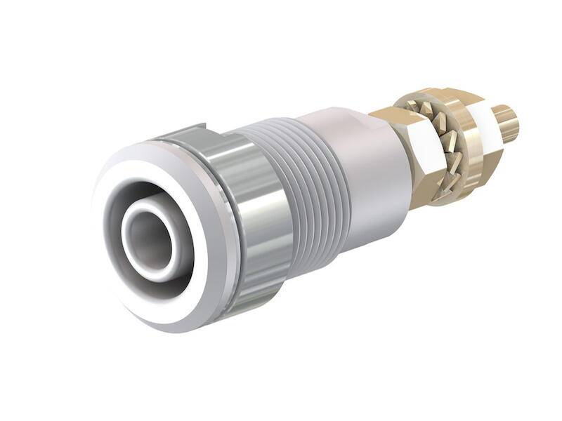 Stäubli SLB4-G Sicherheits-Einbaubuchse 4 mm weiss vergoldet mit Schraubanschluss und Lötloch