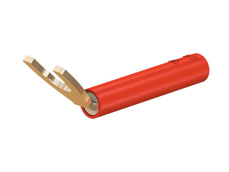 Stäubli B4-I/KA Kabelschuh-Adapter rot abgeschrägt vergoldet mit 4 mm Buchse-0