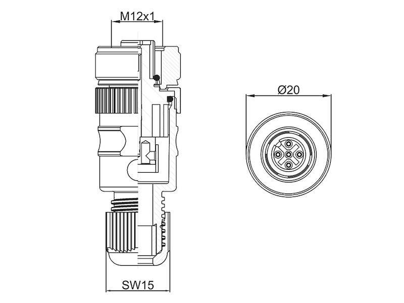 Lutronic 1240 03 T7CR M12-Kabelkupplung 3 polig SW 15-2