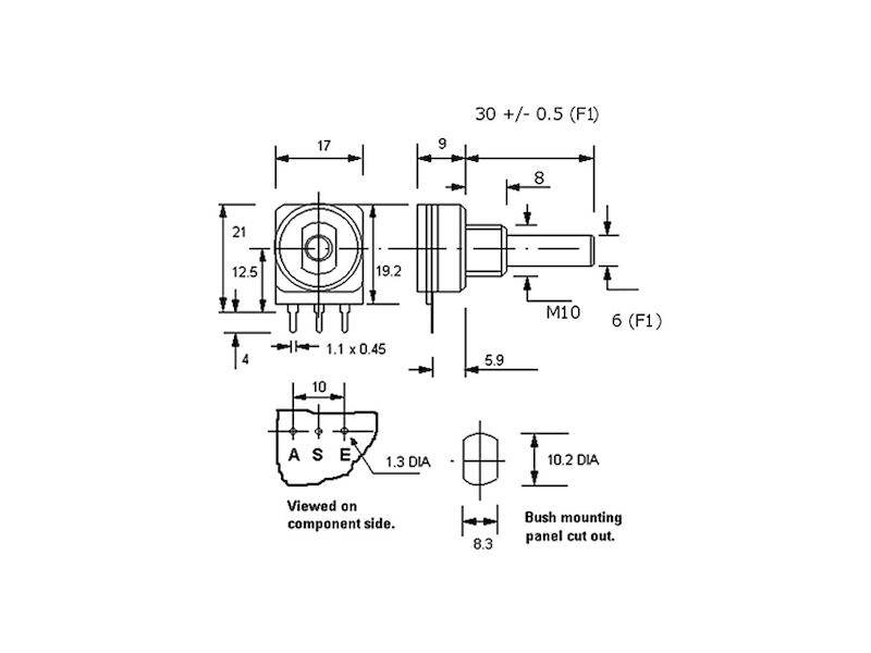 OMEG Leitplastik-Drehpotentiometer logarithmisch mono 6 mm Achse PC16ECO 470 kΩ-2