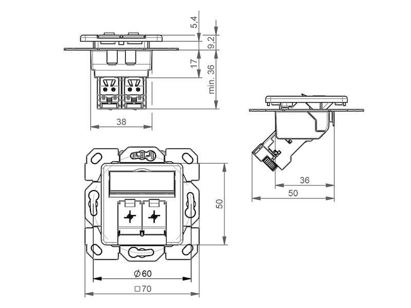Telegärtner Modul Aufnahme Brüstungskanal AMJ-S DD 2-fach UP/50 T568B alpinweiß-3