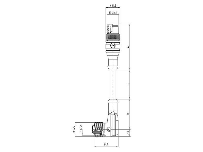 Lutronic 1210 1205 05 302 3m Sensorleitung M12-Stecker gerade auf M12-Kupplung gewinkelt 5 polig 3 m PUR schwarz-2