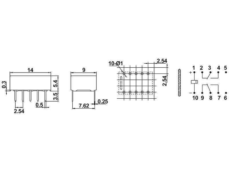 HONGFA Relais 2x Wechsler 1 A 12 Vdc-2