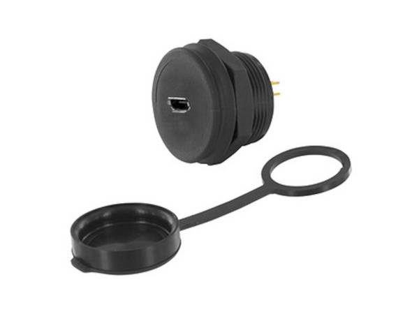 Encitech Connectors AB M22 Einbaubuchse Micro-USB 2.0 Typ B Kunststoff und Kappe, Einbau von vorne, Lötpins