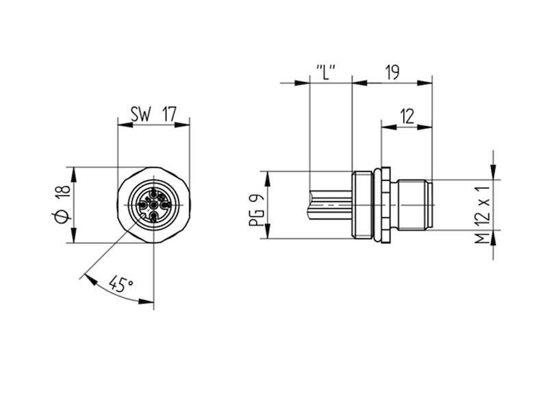 HIRSCHMANN ELST 512 PG9 M12 Einbaustecker 5 polig 0,2 m-2