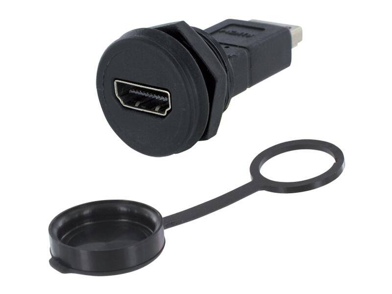 Encitech Connectors AB M22 Einbauadapter HDMI Buchse/Stecker Kunststoff und Kappe, Einbau von vorne