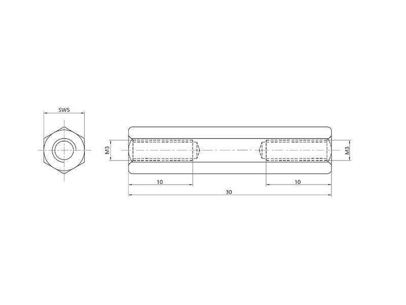 econ connect Abstandsbolzen Messing Gewinde M3 Länge 30 mm mit Innengewinde / Innengewinde VE = 1000 Stück-2
