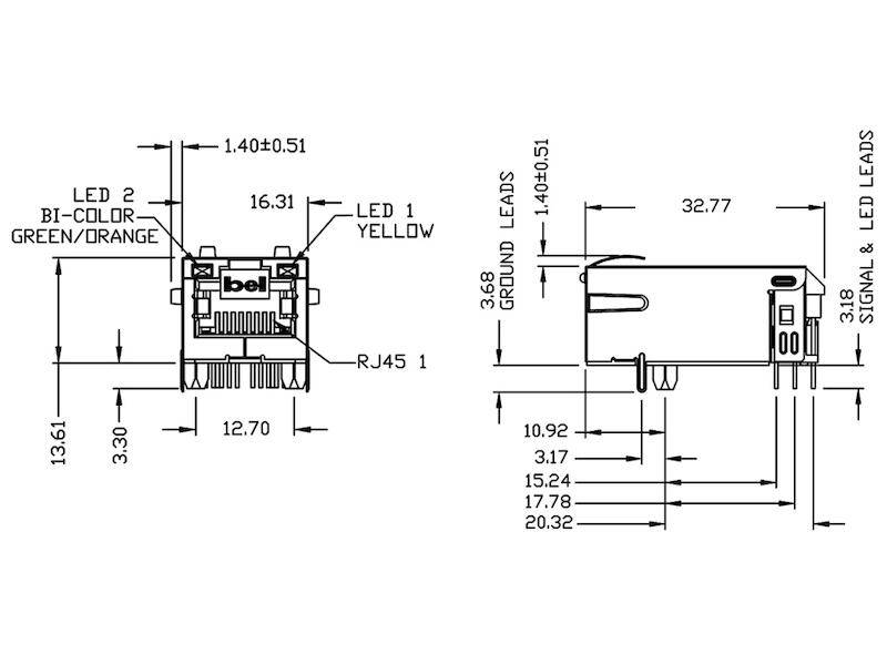 BEL Magnetics 0826-1X1T-23-F MagJack 1 x RJ45 mit LEDs YE/GN-OR-4