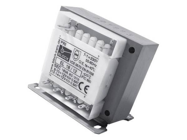 BLOCK Netz-Transformator EL 18 VA 2 x 15 V 2 x 0,6 A