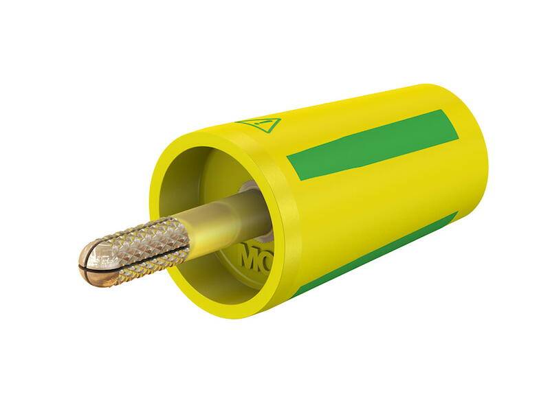 Stäubli A-SLK4 Adapter grün/gelb 4 mm Stecker vergoldet auf 4 mm Buchse zum Festschrauben-0