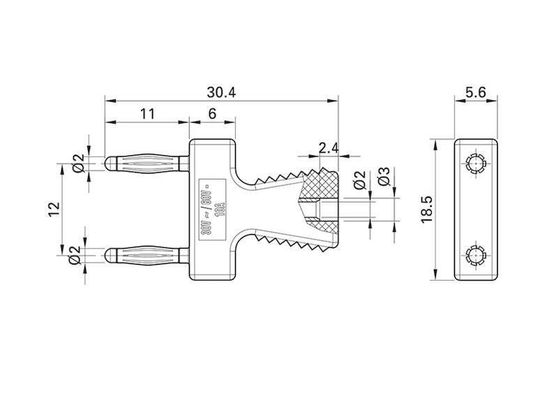 Stäubli KS2-12L/A Verbindungsstecker 2 mm schwarz vergoldet mit 2 mm Buchse im Griff-1