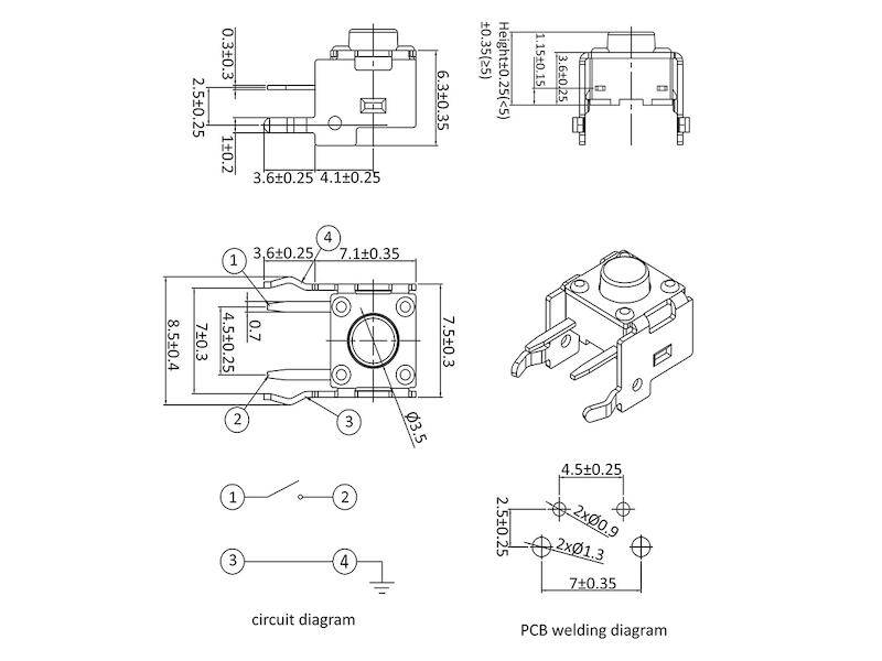 econ connect Leiterplattentaster 6,0 x 6,0 x 5,0 mm Snap-In print stehend Schließer 1 polig schwarz-1